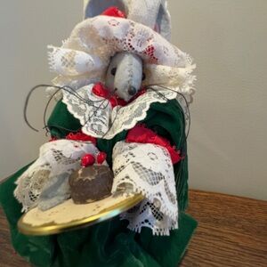 Victorian Christmas Mouse  in Green and Red Attire